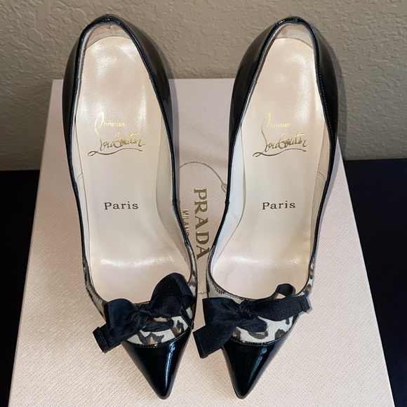 Christian Louboutin Lova 120 Leopard Bow Pigalle Pointy Pumps Size 37 So Kate - Picture 4 of 12